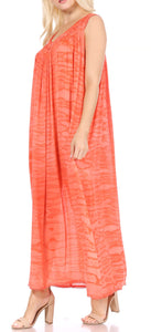 Woman wearing Adele sequin embroidered scoop neck sleeveless dress, lightweight rayon cover up, perfect for summer, size 0-4X.