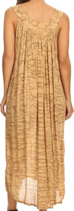 Back view of sleeveless scoop neck summer dress in lightweight fabric with sequin embroidery, ideal as beach cover-up or casual wear.