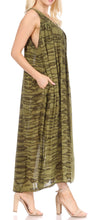 Charger l&#39;image dans la galerie, Model wearing green sleeveless maxi dress with scoop neck and sequin embroidery, lightweight rayon for summer, perfect as cover-up or loungewear.
