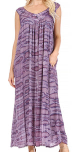 Adele Sequin Embroidered Purple Scoop Neck Sleeveless Dress, Lightweight Rayon, Fits US Size 0-4X, Perfect for Summer and Loungewear