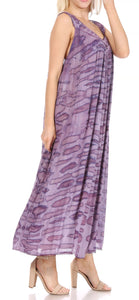 Purple sleeveless maxi dress with scoop neck and sequin embroidery detail, perfect as summer loungewear or beach cover up.