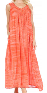 Adele sequin embroidered sleeveless orange dress cover up with scoop neck, perfect for summer, fits US size 0-4X, lightweight rayon fabric.