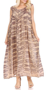 Model wearing Adele Sequin Embroidered Scoop Neck Sleeveless Dress, lightweight rayon fabric, showcasing a stylish summer look.