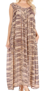 Adele sequin embroidered scoop neck sleeveless dress cover up in lightweight rayon with relaxed fit and striped pattern, perfect for summer.