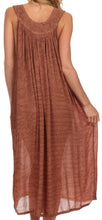 Charger l&#39;image dans la galerie, Back view of a brown sleeveless A-line dress with a scoop neck and relaxed fit, made of lightweight fabric, ideal for casual summer wear.
