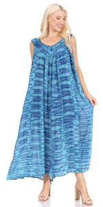 Adele Sequin Embroidered Blue Scoop Neck Sleeveless Dress, lightweight rayon, one size fits all, perfect for summer.