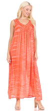 Charger l&#39;image dans la galerie, Woman wearing orange Adele sequin embroidered scoop neck sleeveless dress, fits US size 0-4X, lightweight rayon for summer.
