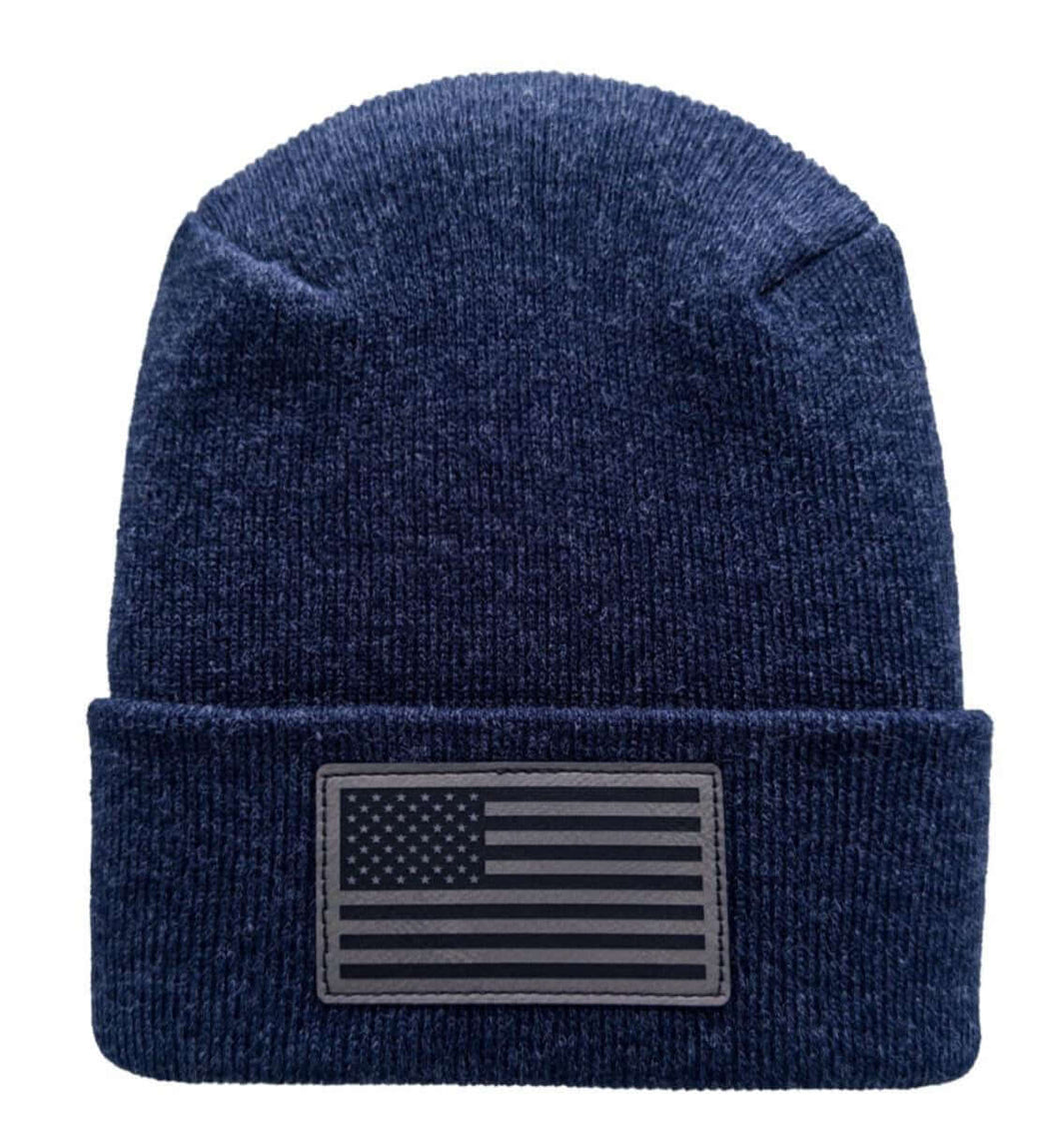 American Flag Beanie - H-Stitch Circular Knit Cuffed Beanie - Patented Design and Made in USA, showing craftsmanship and quality.