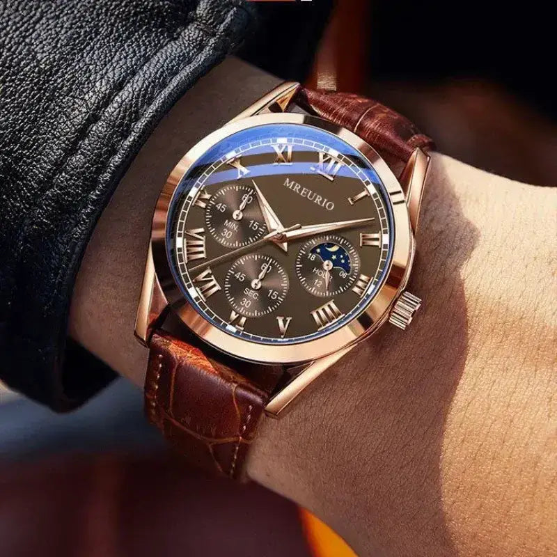 Quartz watch leather band sale