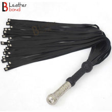 Load image into Gallery viewer, Real Genuine Cow Hide Leather Flogger – 25 Falls Black Heavy with Steel Studs on Each Fall
