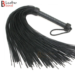 Real Genuine Cow Hide Leather Lace Flogger - 100 Falls Black Heavy & Stingy Whip