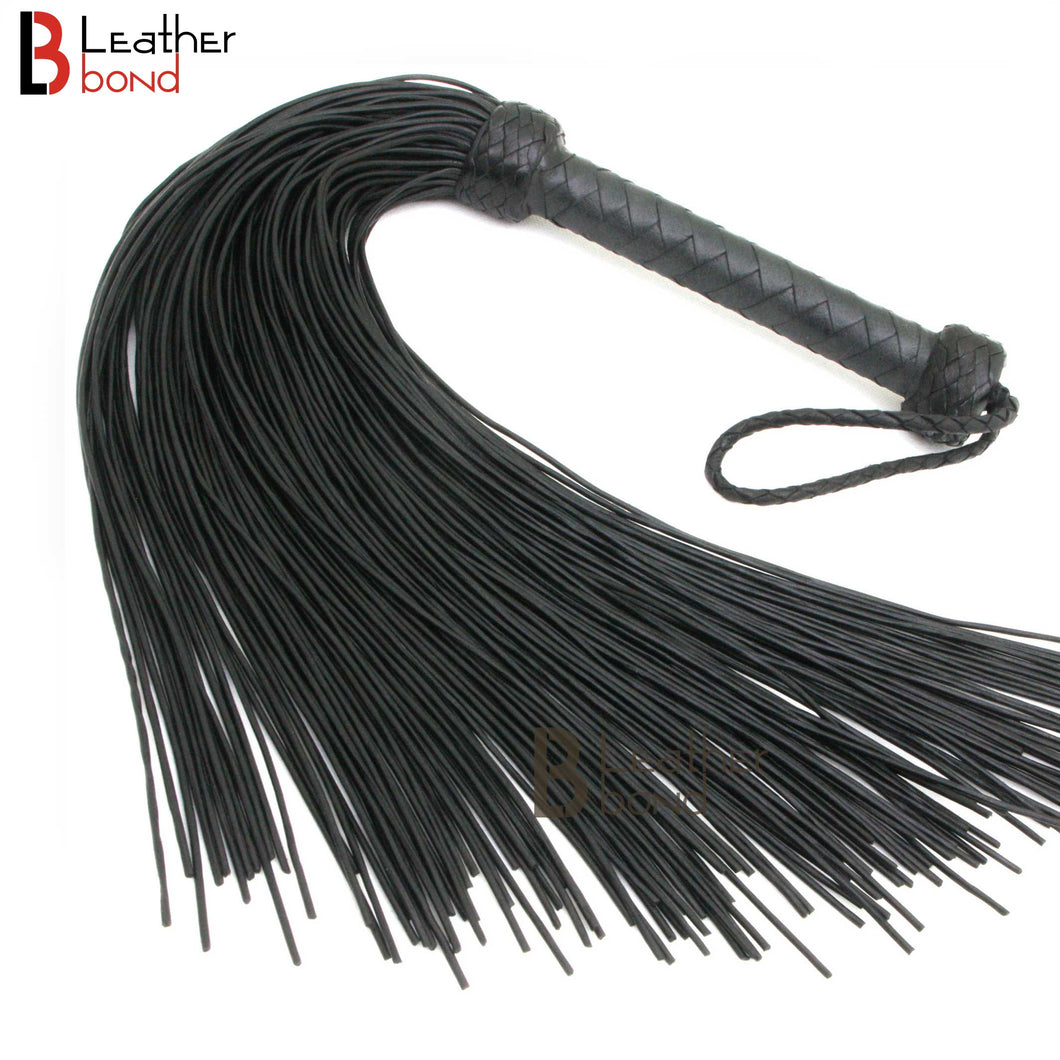 Real Genuine Cow Hide Leather Lace Flogger - 100 Falls Black Heavy & Stingy Whip