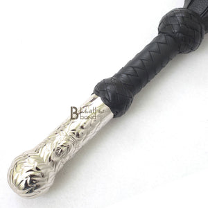 Real Genuine Cow Hide Leather Flogger – 25 Falls Black Heavy with Steel Studs on Each Fall