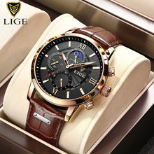 Load image into Gallery viewer, 2023 New Mens Watches LIGE Top Brand Luxury Leather Casual Quartz - Vegan leather Imported
