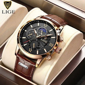 2023 Nuevos relojes para hombre LIGE Top Brand Luxury Leather Casual Quartz - Cuero vegano importado