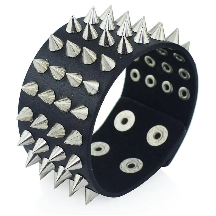 Faux Leather Bracelet with Spikes