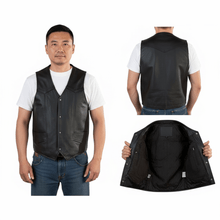 Load image into Gallery viewer, REED Men&#39;s Soft Durable Motorcycle Leather Vest Black, 2 Inside Pockets - Imported
