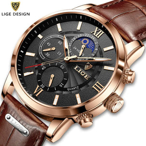 2023 Nuevos relojes para hombre LIGE Top Brand Luxury Leather Casual Quartz - Cuero vegano importado