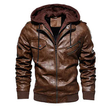 Load image into Gallery viewer, Comfortable Hooded PU Leather Jacket For Men - Vegan leather - Imported
