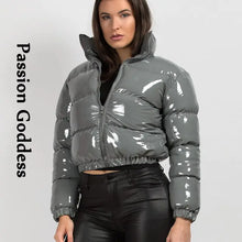 Load image into Gallery viewer, Shiny PU Leather Winter Jacket - Vegan leather - Imported
