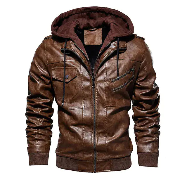 Comfortable Hooded PU Leather Jacket For Men - Vegan leather - Imported