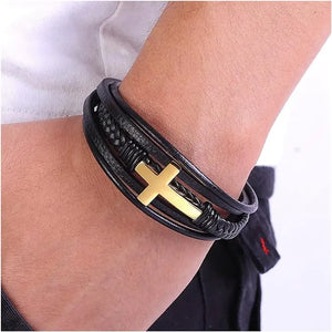 Cross Leather Bracelet - Vegan leather - Imported