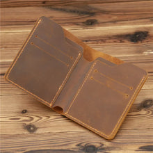 Charger l&#39;image dans la galerie, Simple Mad Horse Leather Men&#39;s Bag, Real Cow Leather Card Bag, Simple Retro ID Card, Driver&#39;s License Zero Mens Wallet
