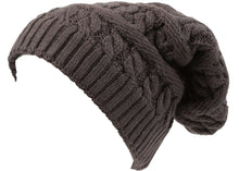 Charger l&#39;image dans la galerie, Figaro long tall unisex beanie hat with cable knit, faux fur lining, in gray. Features slouchy fit, perfect for winter fashion.
