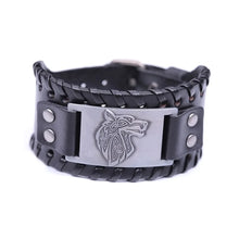 Load image into Gallery viewer, Vintage Wide Leather Woven Wolf Head Bracelet
