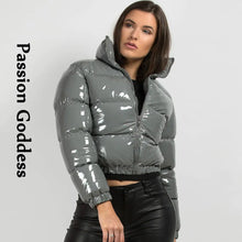 Load image into Gallery viewer, Shiny PU Leather Winter Jacket - Vegan leather - Imported
