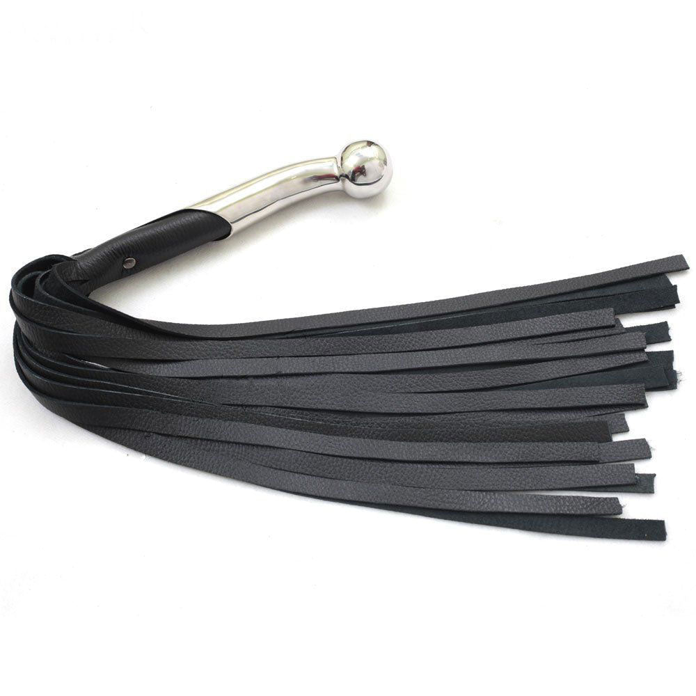 Fully Handmade & Real Genuine Cowhide, Leather Flogger, Heavy Duty 25 Falls Flogger Steel Handle Black Falls