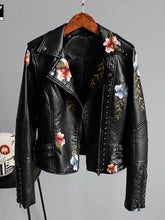 Load image into Gallery viewer, Floral Print Faux Leather Jacket
