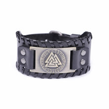 Cargar imagen en el visor de la galería, Viking Valknut Amulet Leather Bracelet
