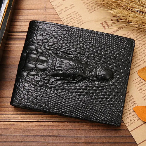 Crocodile skin wallet made from 100% genuine leather featuring a small zipper, ideal for men. Includes credit card holders and coin pocket.