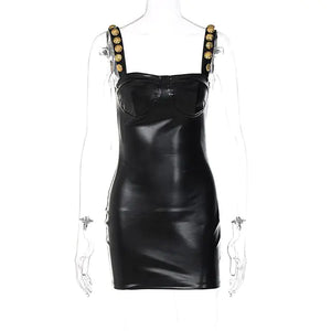 Elegant Sleeveless PU Leather Mini Dress - Vegan leather - Imported