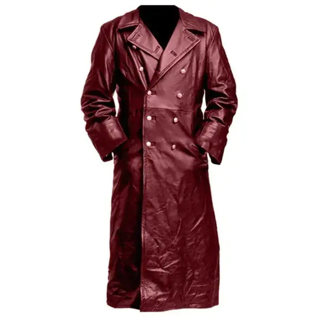 Black Leather Trench Coat Vegan Leather Jacket Red S