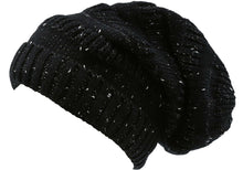 Charger l&#39;image dans la galerie, Kase slouchy fisherman&#39;s knit beanie hat in black with heather stripes, unisex, featuring ribbed detailing for versatile styling.
