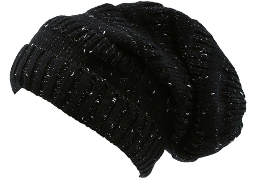 Kase slouchy fisherman's knit beanie hat in black with heather stripes, unisex, featuring ribbed detailing for versatile styling.