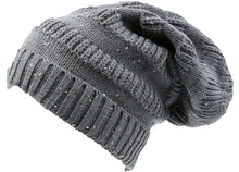 Charger l&#39;image dans la galerie, Kase long tall slouchy striped knit fishermans unisex solid beanie hat in heather gray, displaying ribbed texture and slouchy fit.
