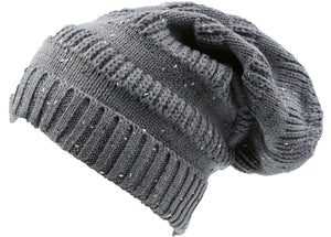 Kase long tall slouchy striped knit fishermans unisex solid beanie hat in heather gray, displaying ribbed texture and slouchy fit.