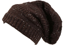 Charger l&#39;image dans la galerie, Brown slouchy knit beanie hat with ribbed design and long fit, suitable for unisex fashion. Circumference 21-27 inches.

