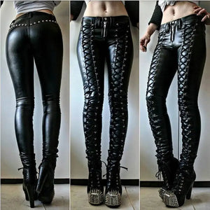 Pantalon skinny en cuir Steampunk - Cuir végétalien - Importé