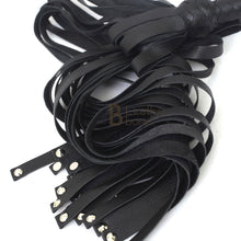 Load image into Gallery viewer, Real Genuine Cow Hide Leather Flogger – 25 Falls Black Heavy with Steel Studs on Each Fall
