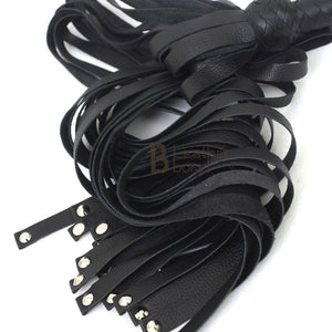 Real Genuine Cow Hide Leather Flogger – 25 Falls Black Heavy with Steel Studs on Each Fall