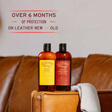 Cargar imagen en el visor de la galería, Leather Care Kit with cleaner and conditioner for leather protection on couch.
