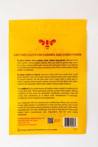 Lint-Free Application Cloth packaging with usage instructions and Leather Honey branding.