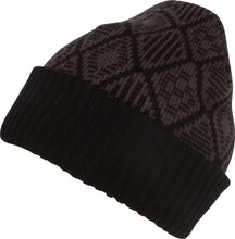 Charger l&#39;image dans la galerie, Lucien Pattern Knit Cap Beanie Hat in dark brown, ribbed design, featuring a kaleidoscope pattern, warm and lightweight, unisex.
