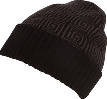 Charger l&#39;image dans la galerie, Lucien knit cap beanie hat in black with geometric pattern, warm and lightweight, made of acrylic.
