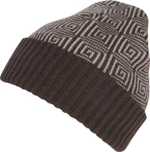 Charger l&#39;image dans la galerie, Brown Lucien Pattern Knit Cap Beanie Hat with geometric kaleidoscope design, lightweight and warm for everyday wear.
