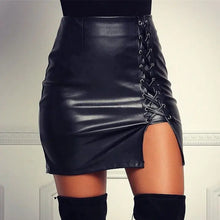 Load image into Gallery viewer, Belted Leather High-Slit Skirt - Vegan leather - Imported
